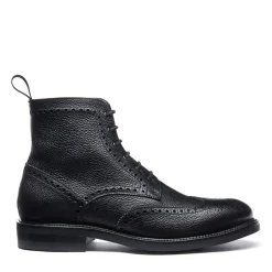 Outlet Black Grain-Calf 6 Eye Derby Brogue Boot Logger Boots|Derby Boots