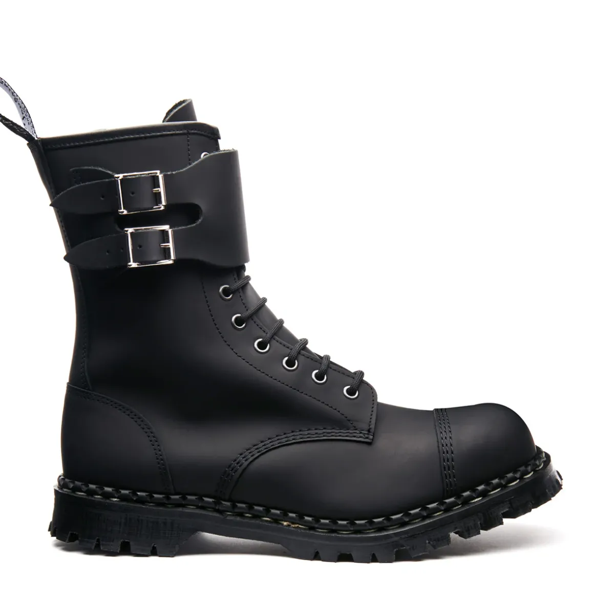 Clearance Black Greasy 10 Eye Steel Toe Capped Zip Twin Strap Derby Boot Women Zip Boots|Steel Toe Boots