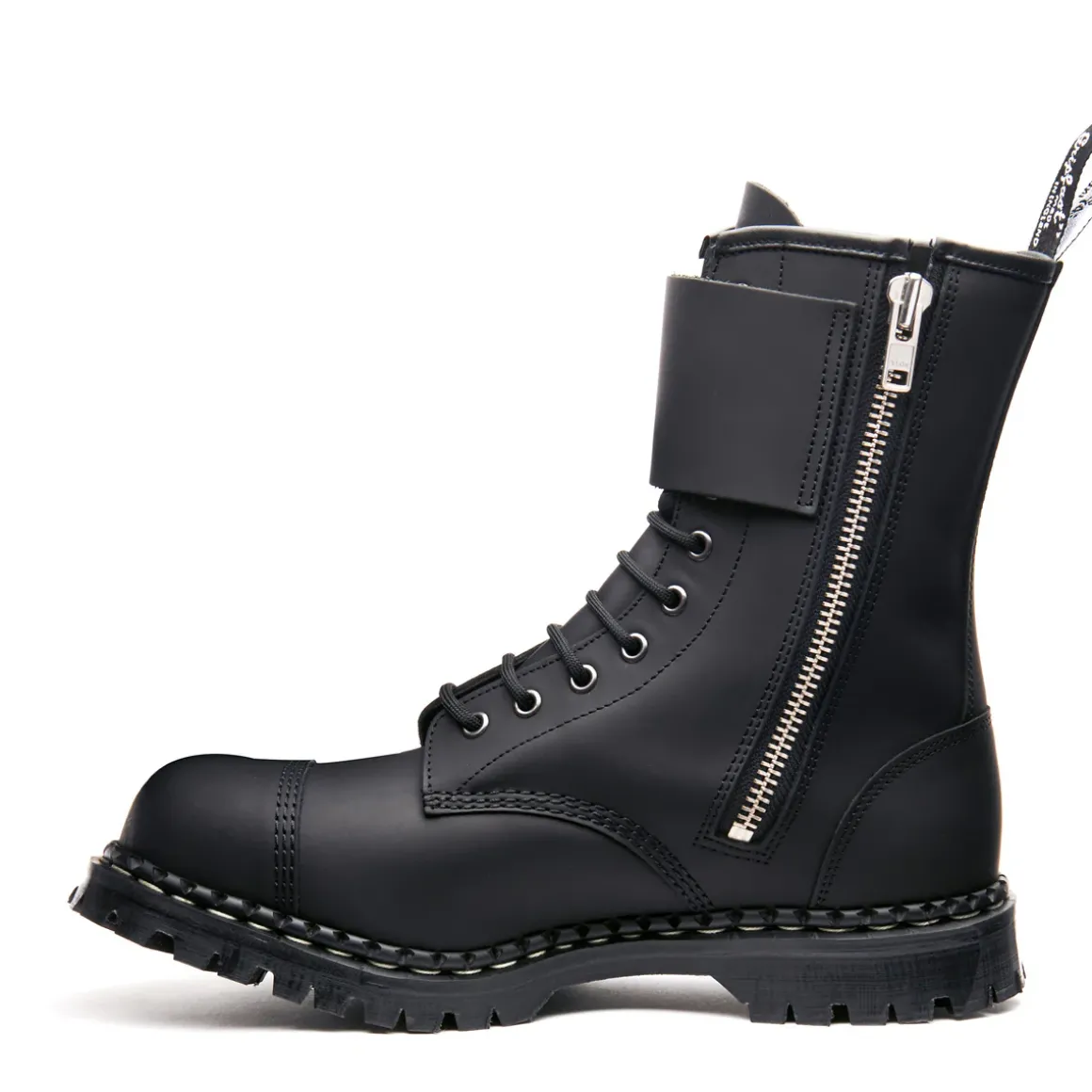 Clearance Black Greasy 10 Eye Steel Toe Capped Zip Twin Strap Derby Boot Women Zip Boots|Steel Toe Boots