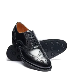 Fashion Black Hi-Shine 5 Eye Oxford Brogue Shoe Oxford Shoes|Logger Boots
