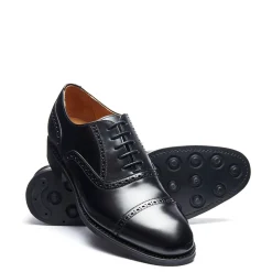 Cheap Black Hi-Shine 5 Eye Oxford Semi-Brogue Shoe Oxford Shoes|Logger Boots