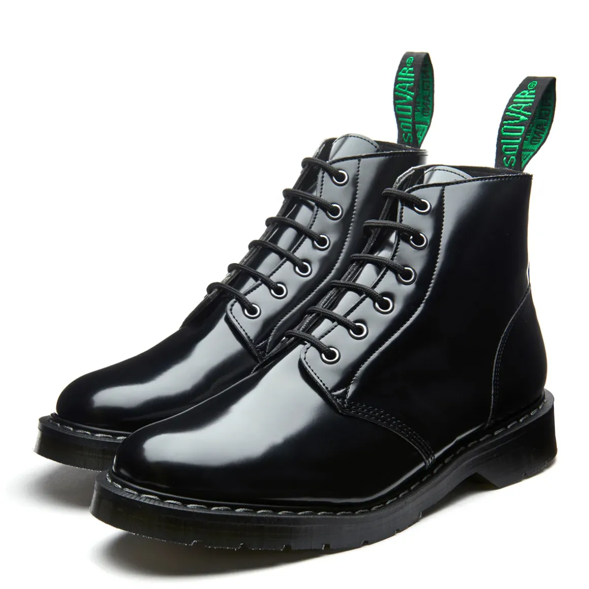 Cheap Black Hi-Shine Vegan 6 Eye Astronaut Boot Women Derby Boots|Astronaut Boots