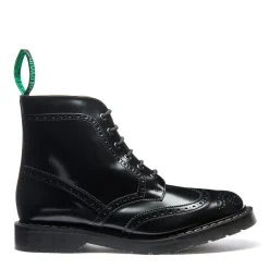 Cheap Black Hi-Shine Vegan 6 Eye Derby Brogue Boot Women Derby Boots|Brogue Boots