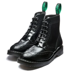 Cheap Black Hi-Shine Vegan 6 Eye Derby Brogue Boot Women Derby Boots|Brogue Boots