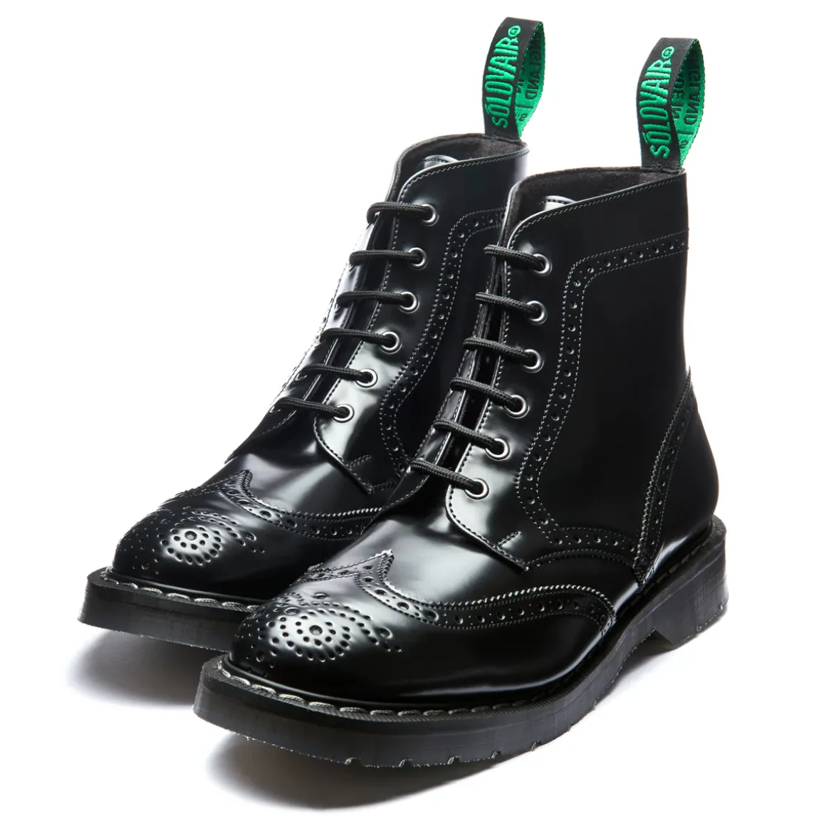 Cheap Black Hi-Shine Vegan 6 Eye Derby Brogue Boot Women Derby Boots|Brogue Boots