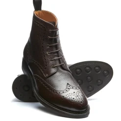 Cheap Walnut Brown Grain-Calf 6 Eye Derby Brogue Boot Derby Boots|Brogue Boots