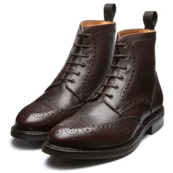 Cheap Walnut Brown Grain-Calf 6 Eye Derby Brogue Boot Derby Boots|Brogue Boots